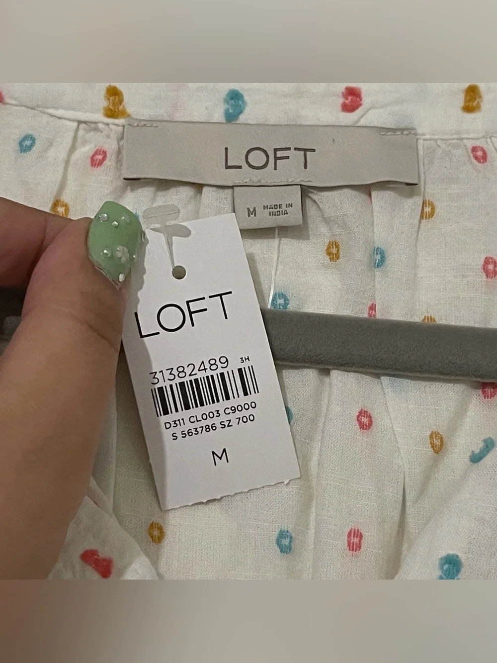 LOFT White Puff-Sleeve Button Front Top with Colorful Dot Print